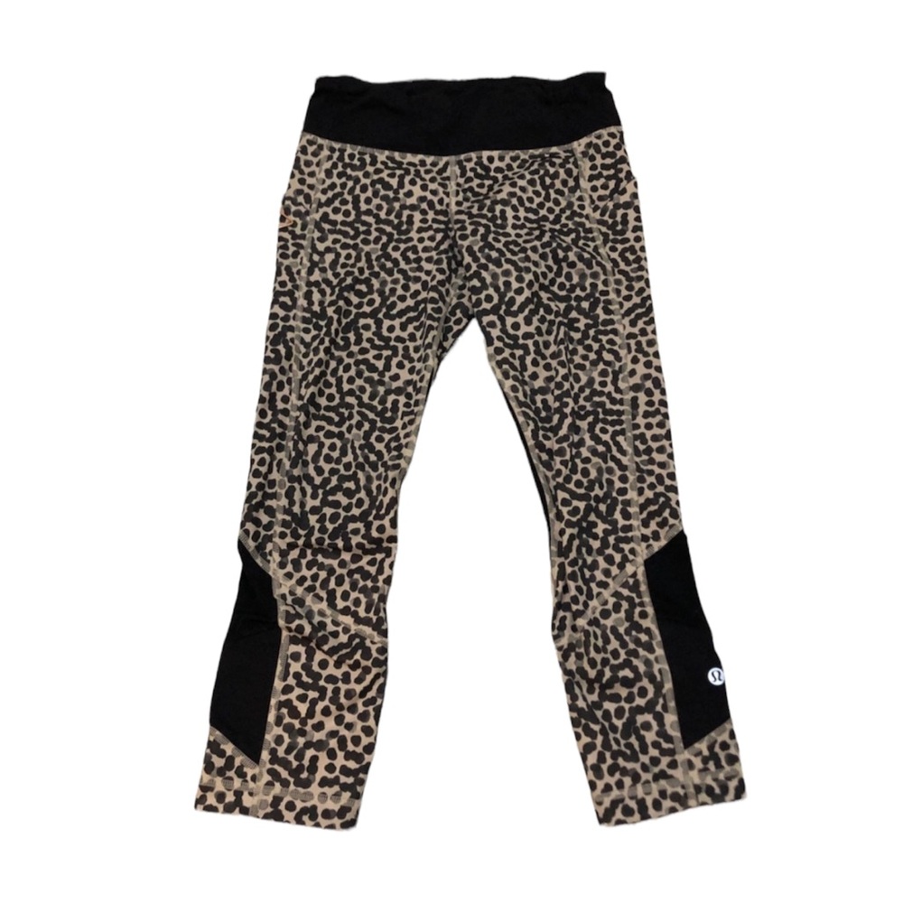 Lululemon 4 pace rival crop ace grain spot leggings brown black active yoga - Picture 2 of 10